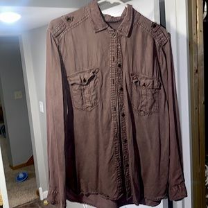 American Eagle distressed purple button up.